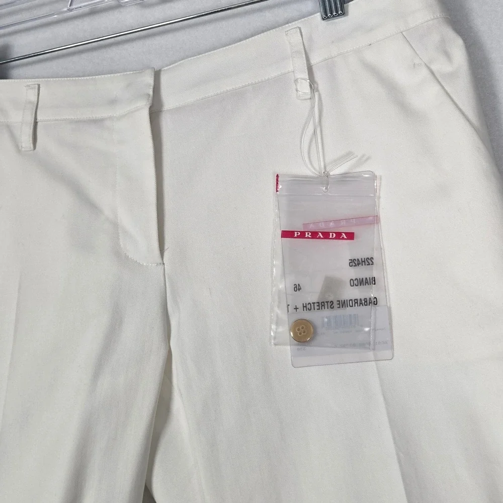 Prada NEW Women 10 Gabardine Stretch Shorts Bianco White Pleated Cuffed Vintage